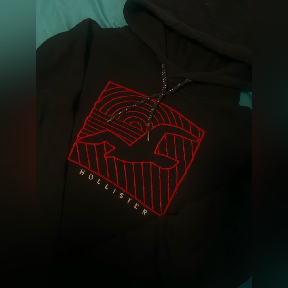 Hollister Black Hoodie with Red Embroidery